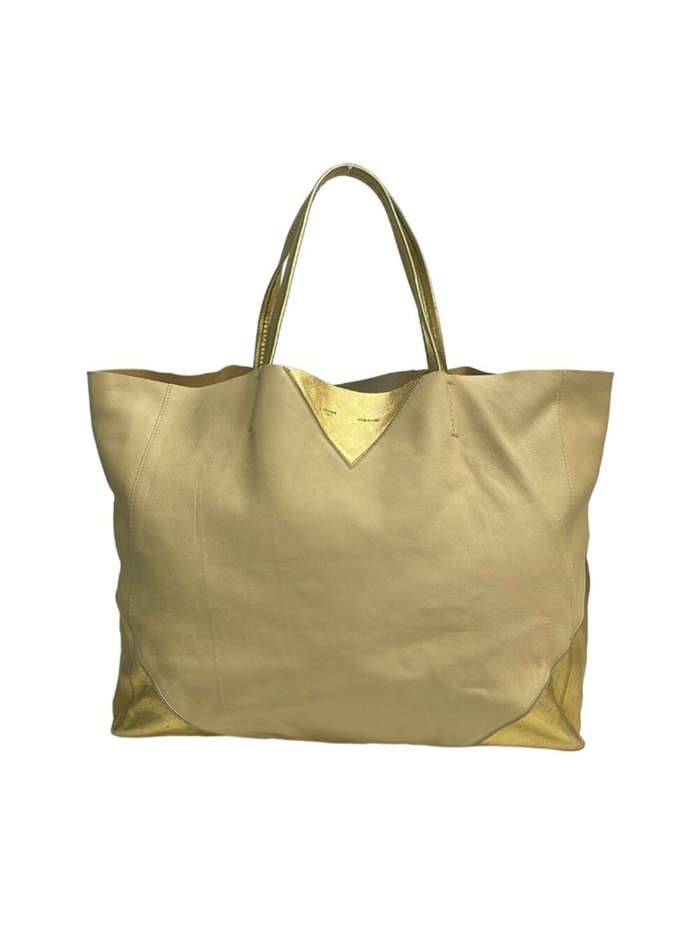 Celine Tote Bag Horizontal Cabas Beige Gold Leather